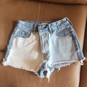 PacSun Blue and White Jean Shorts with Distressed Look